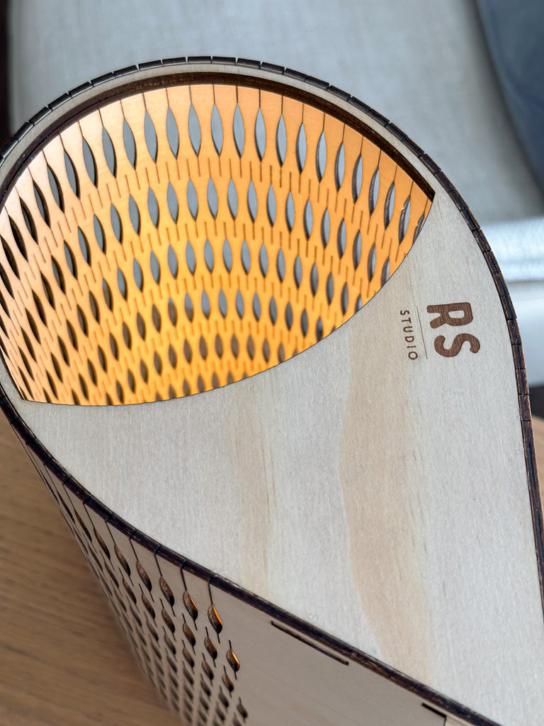 Droplet Cordless Lamp Tall in Natural timber timber top view