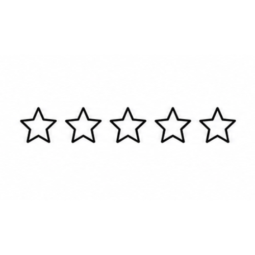 Five outlined star icons arranged in a row on a light gray background.
