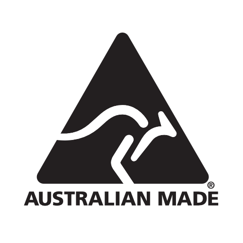 Australian Made logo featuring a black triangle with a white kangaroo silhouette and the text 'AUSTRALIAN MADE' below on a white background.