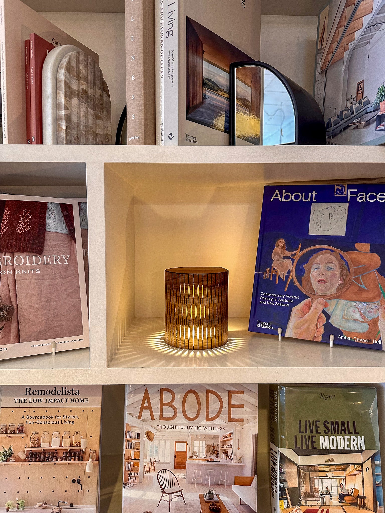 Portable Bubble Lamp on a bookshelf