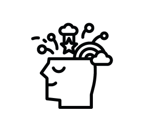 Icon of a head with a flowerpot and plants inside on a white background