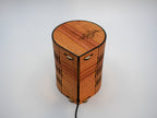 Wooden Bubble Lamp in Timber with carved face and bird design