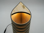 Tall Droplet Lamp with wooden vase geometric cutouts and gold leaf