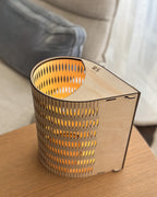 Tall Droplet Lamp: modern wooden candle holder with orange yellow accents