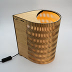 Tall Droplet Lamp: wooden geometric wall light with orange interior