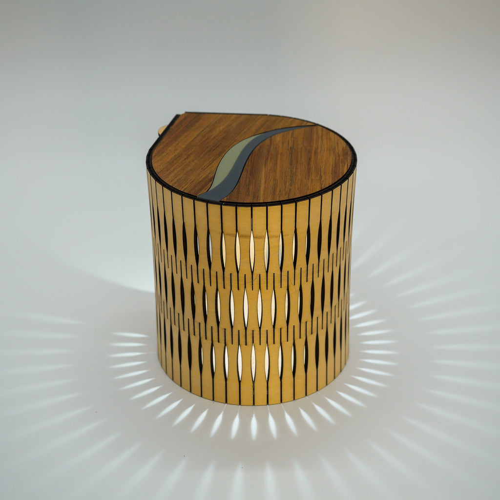 Portable Bubble Lamp with gum leaf  design in blackwood timber top from RS Studio