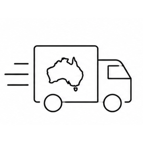 A simple line drawing of a delivery truck with a map of Australia inside the cargo box, used as a shipping icon.