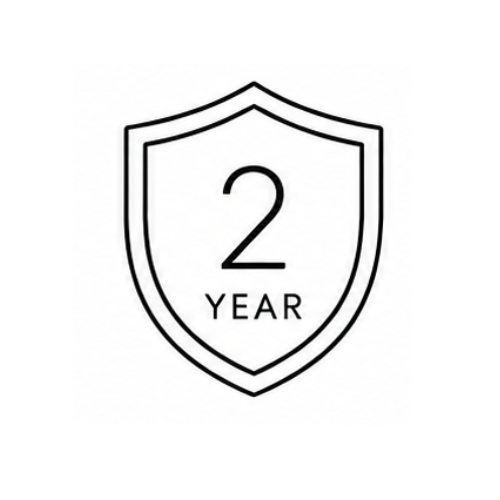 A black shield outline icon containing the number 2 and the word YEAR on a plain white background.